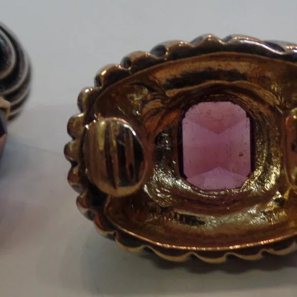 Vintage Gold & Silver Tone W Purple Stone CLIP On Earrings. Miss Jacksons Tulsa - Picture 5 of 12